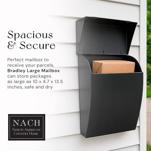 NACH Black Mailbox Wall Mount, 4.8 x 10 x 13 inch Wall Mounted Mailboxes for Outside, Waterpoof Mailbox for House - The Bradley Large Mail Box - Image 3