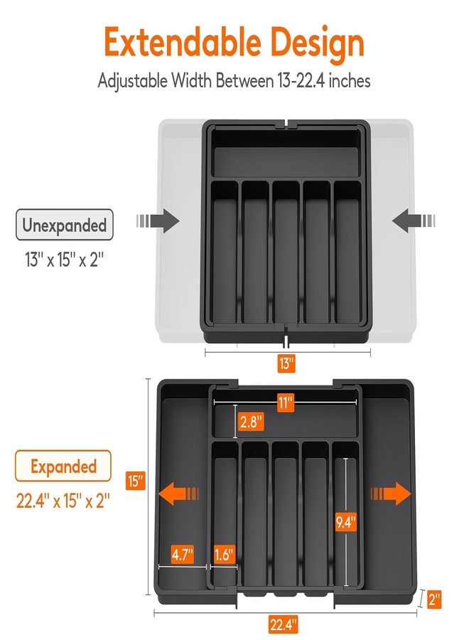 ROMILAS Silverware Drawer Organizer, Expandable Utensil Tray for Kitchen, BPA Free Flatware and Cutlery Holder, Adjustable Plastic Storage for Spoons Forks Knives, Large, Black - Image 4