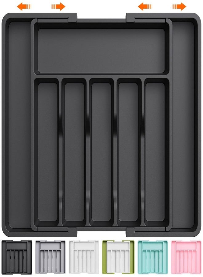 ROMILAS Silverware Drawer Organizer, Expandable Utensil Tray for Kitchen, BPA Free Flatware and Cutlery Holder, Adjustable Plastic Storage for Spoons Forks Knives, Large, Black - Image 1