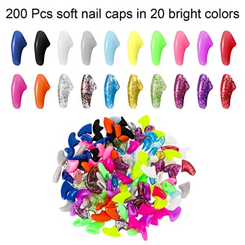 WILLBOND 200 Pieces 20 Color Cat Claw Caps with 10 Pcs Adhesive Glues and 10 Pcs Applicators Cat Claw Covers Nail Tips with Instruction for Pets Cats - Image 3