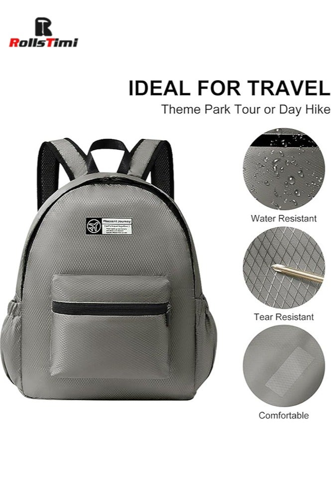 RollsTimi  Foldable Double Shoulder Backpack with Rhombus Grid, Travel and Leisure Lightweight Student Backpack for Outdoor Travel Camping, Work Commuting, Student School Bag,Grey - Image 1