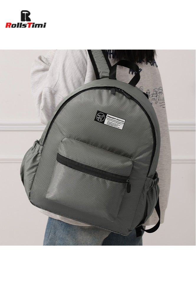 RollsTimi  Foldable Double Shoulder Backpack with Rhombus Grid, Travel and Leisure Lightweight Student Backpack for Outdoor Travel Camping, Work Commuting, Student School Bag,Grey - Image 2