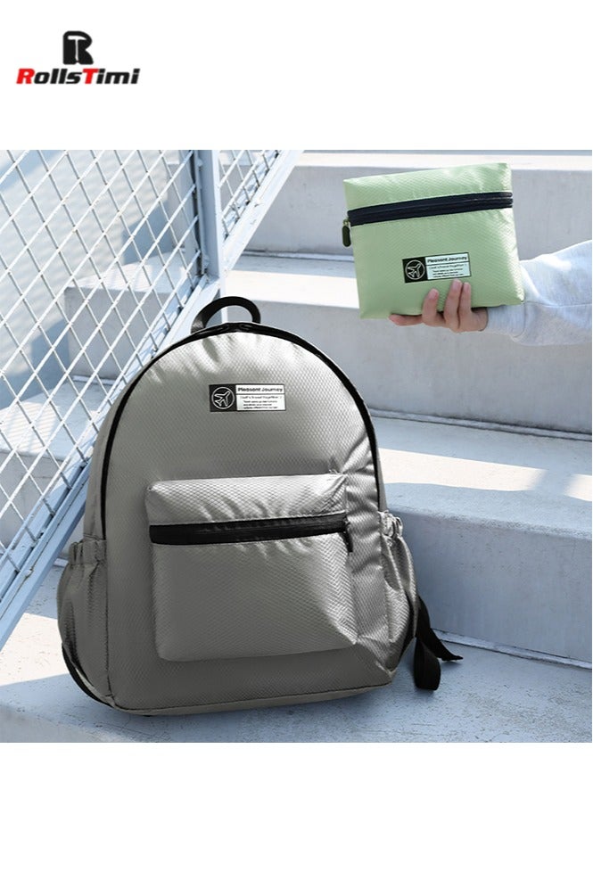 RollsTimi  Foldable Double Shoulder Backpack with Rhombus Grid, Travel and Leisure Lightweight Student Backpack for Outdoor Travel Camping, Work Commuting, Student School Bag,Grey - Image 3