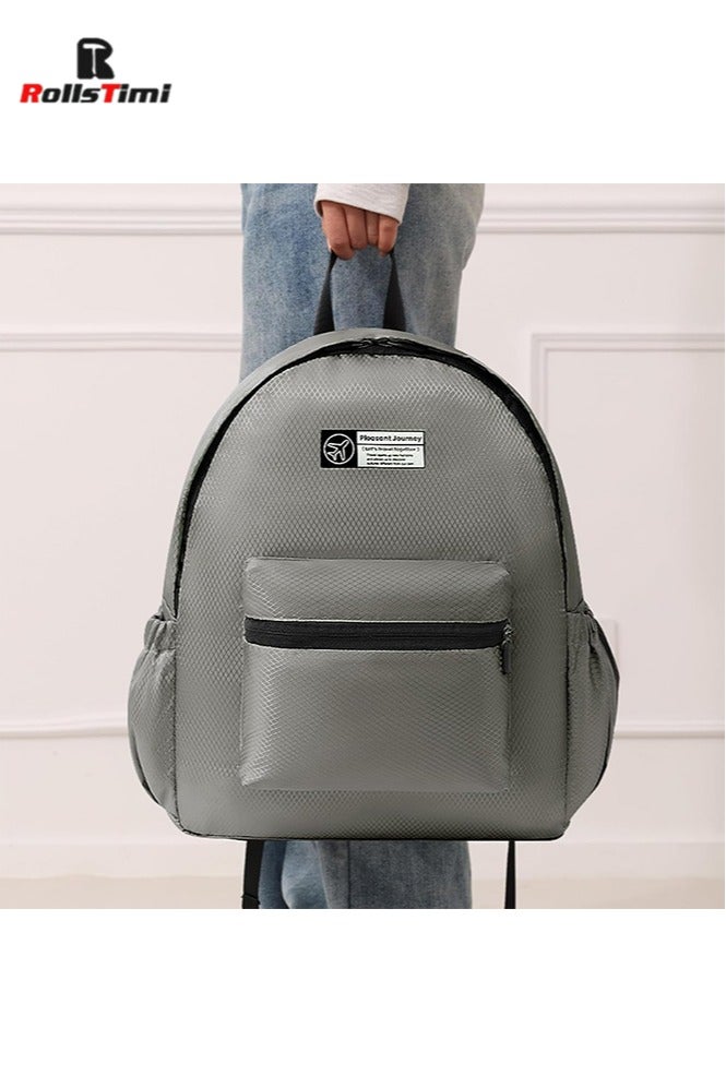 RollsTimi  Foldable Double Shoulder Backpack with Rhombus Grid, Travel and Leisure Lightweight Student Backpack for Outdoor Travel Camping, Work Commuting, Student School Bag,Grey - Image 4