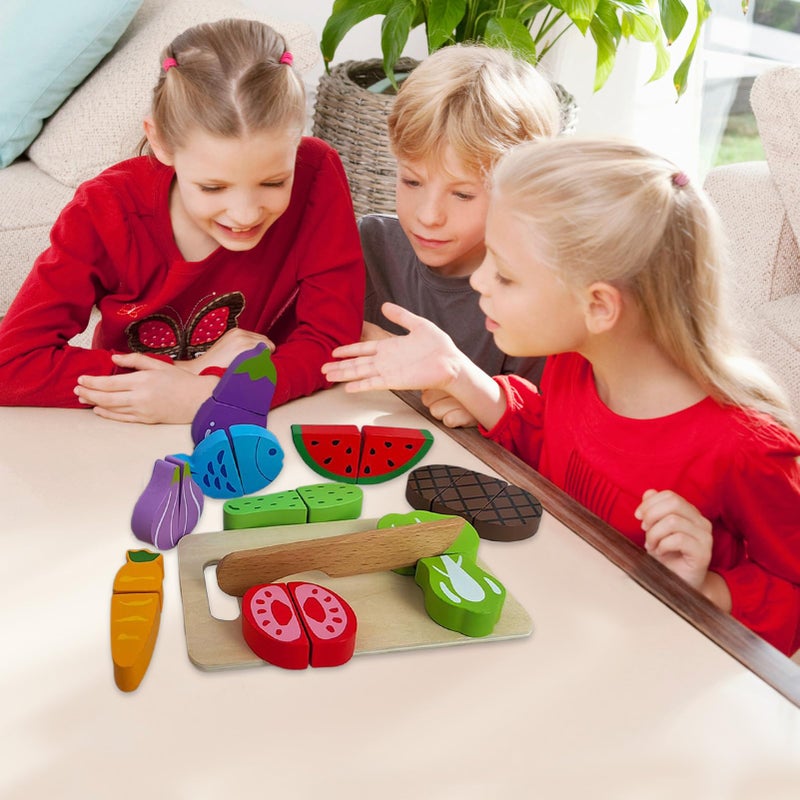Kids Wooden Fruits Vegetables Pretend Play Cutting Toy Set Educational Kitchen Playset - Image 4