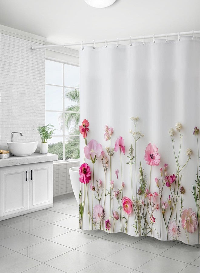 Mightree Floral Shower Curtain, Fabric Cloth Shower Curtains for Bathroom Farmhouse Decor, Colorful Shower Curtain with 12 Hooks and 1 Hanging Cord, 72" x 72", Pink Flowers - Image 5