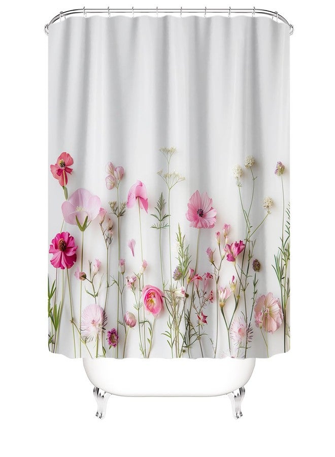 Mightree Floral Shower Curtain, Fabric Cloth Shower Curtains for Bathroom Farmhouse Decor, Colorful Shower Curtain with 12 Hooks and 1 Hanging Cord, 72" x 72", Pink Flowers - Image 4