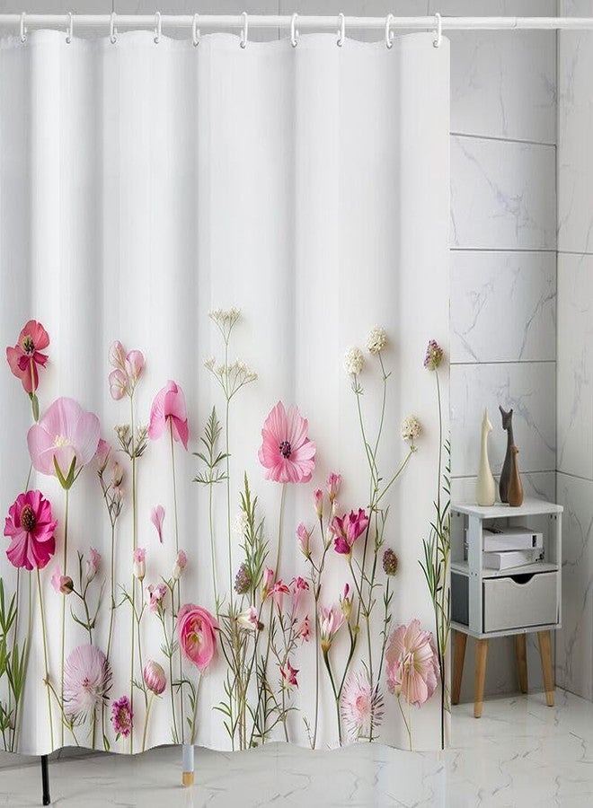 Mightree Floral Shower Curtain, Fabric Cloth Shower Curtains for Bathroom Farmhouse Decor, Colorful Shower Curtain with 12 Hooks and 1 Hanging Cord, 72" x 72", Pink Flowers - Image 1
