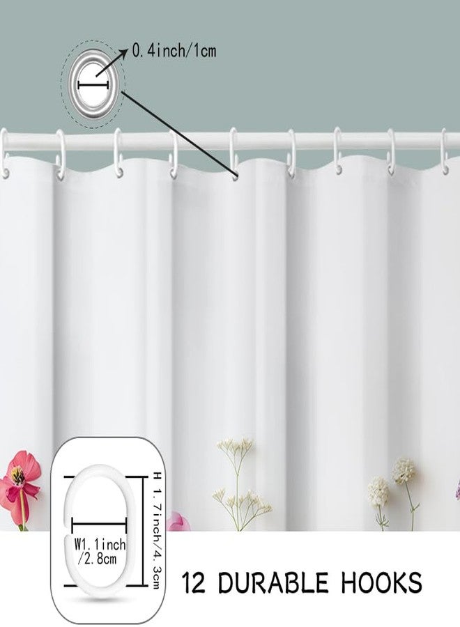 Mightree Floral Shower Curtain, Fabric Cloth Shower Curtains for Bathroom Farmhouse Decor, Colorful Shower Curtain with 12 Hooks and 1 Hanging Cord, 72" x 72", Pink Flowers - Image 3