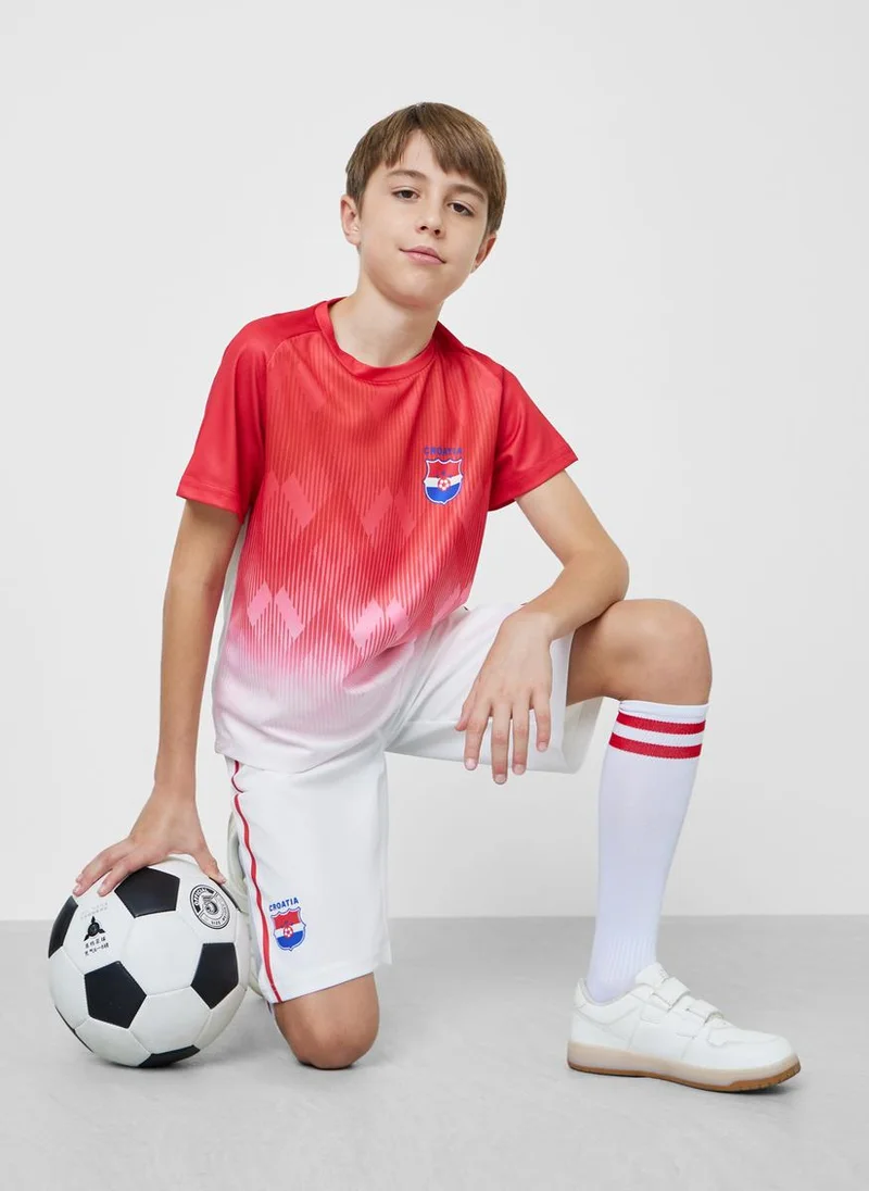 Styli Teens Croatia Print Jersey T-Shirt and Shorts FIFA Football Set