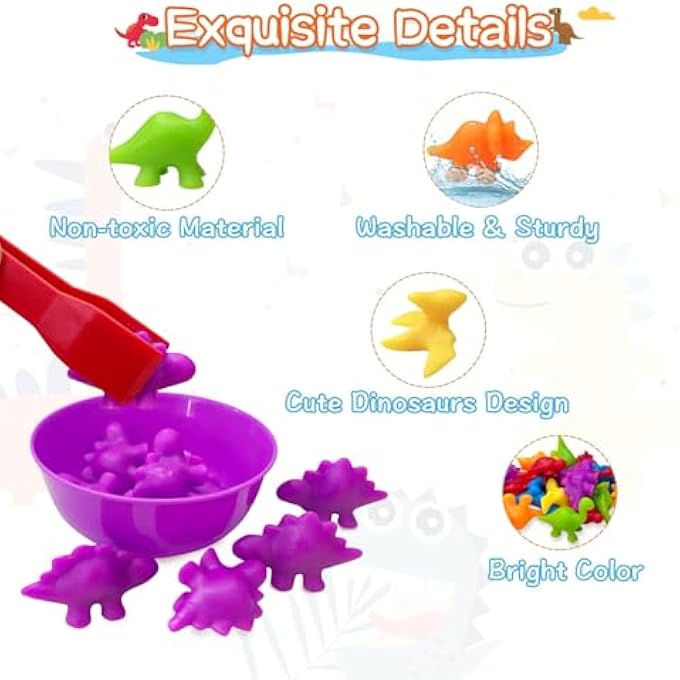 ألعاب للأطفال من 3-5 سنوات للأولاد والبنات، ألعاب الديناصورات التعليمية للعد، ألعاب فرز والتعرف على الأرقام، ألعاب تعلم الرياضيات المبكرة للأطفال في مرحلة ما قبل المدرسة هدايا للأولاد والبنات - Image 4