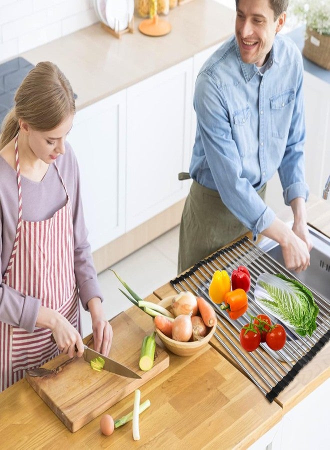 Cloudzy Roll Up Dish Drying Rack Roll Up Shelf Over Sink Drainer Multi-Use Stainless Steel Foldable Mat Kitchen Sink Counter Top Adjustable Folding Rolling Dish Drainer - Image 4