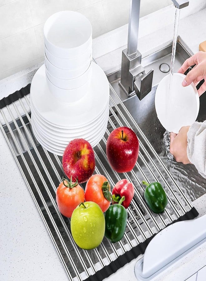 Cloudzy Roll Up Dish Drying Rack Roll Up Shelf Over Sink Drainer Multi-Use Stainless Steel Foldable Mat Kitchen Sink Counter Top Adjustable Folding Rolling Dish Drainer - Image 3
