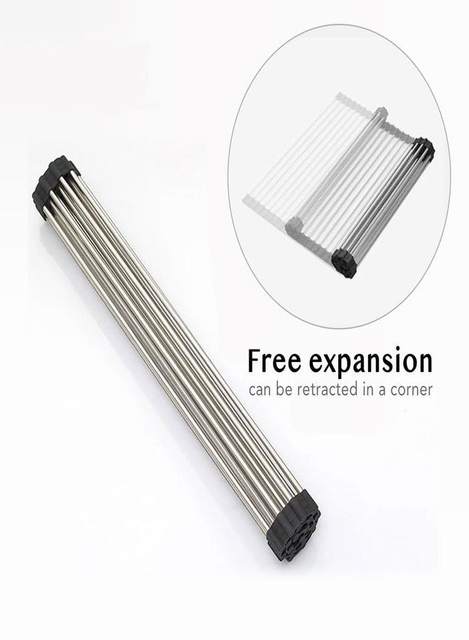 Cloudzy Roll Up Dish Drying Rack Roll Up Shelf Over Sink Drainer Multi-Use Stainless Steel Foldable Mat Kitchen Sink Counter Top Adjustable Folding Rolling Dish Drainer - Image 2