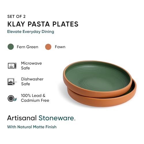 Shay Pasta Plate Set, 21cm, 2 Pieces, Klay Green | Matte Finish | Pasta Bowl | Deep Plate (Pasta Plate - Klay Green) - Image 3