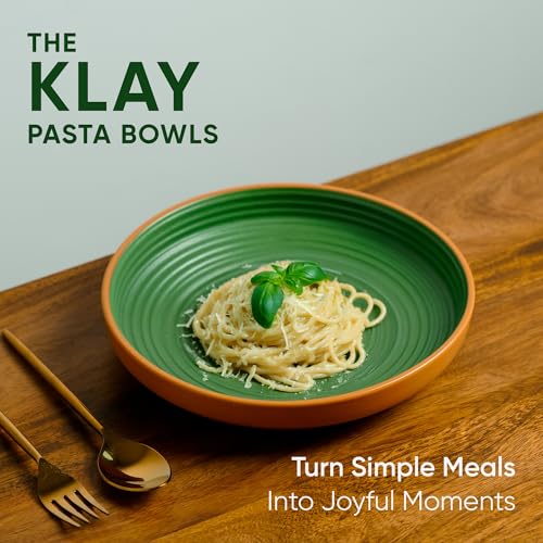 Shay Pasta Plate Set, 21cm, 2 Pieces, Klay Green | Matte Finish | Pasta Bowl | Deep Plate (Pasta Plate - Klay Green) - Image 2