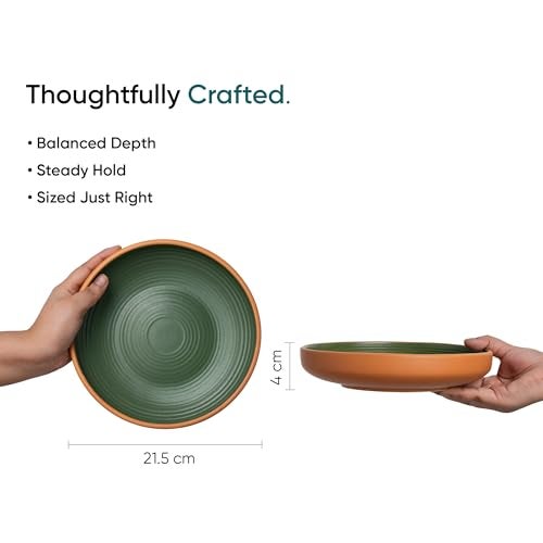 Shay Pasta Plate Set, 21cm, 2 Pieces, Klay Green | Matte Finish | Pasta Bowl | Deep Plate (Pasta Plate - Klay Green) - Image 5