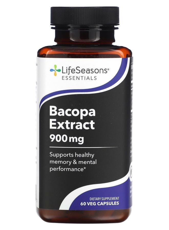 LifeSeasons Bacopa Extract 900 mg 60 Veg Capsules (450 mg per Capsule)