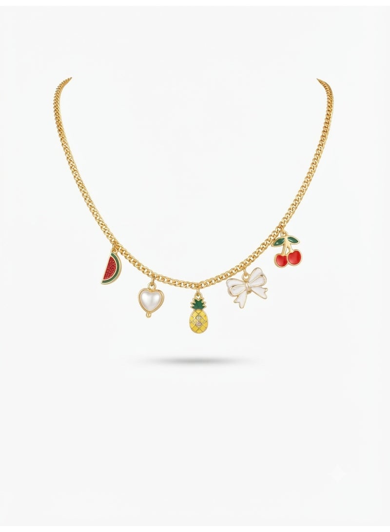 Fruit and Stars Charm Necklace Set 316L Stainless Steel Gold Plated – Playful Chic Jewelry for Women – Anti Tarnish