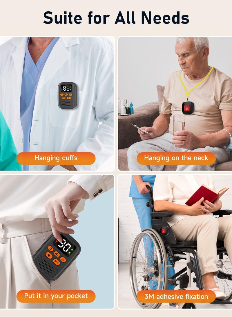 XiuWoo Panic Button, Wireless Caregiver Call Button for Elderly at Home, Caregiver Pager for Elderly Monitoring with Vibration, LED Display, Mute, Alert Button for Seniors at Home - Image 3