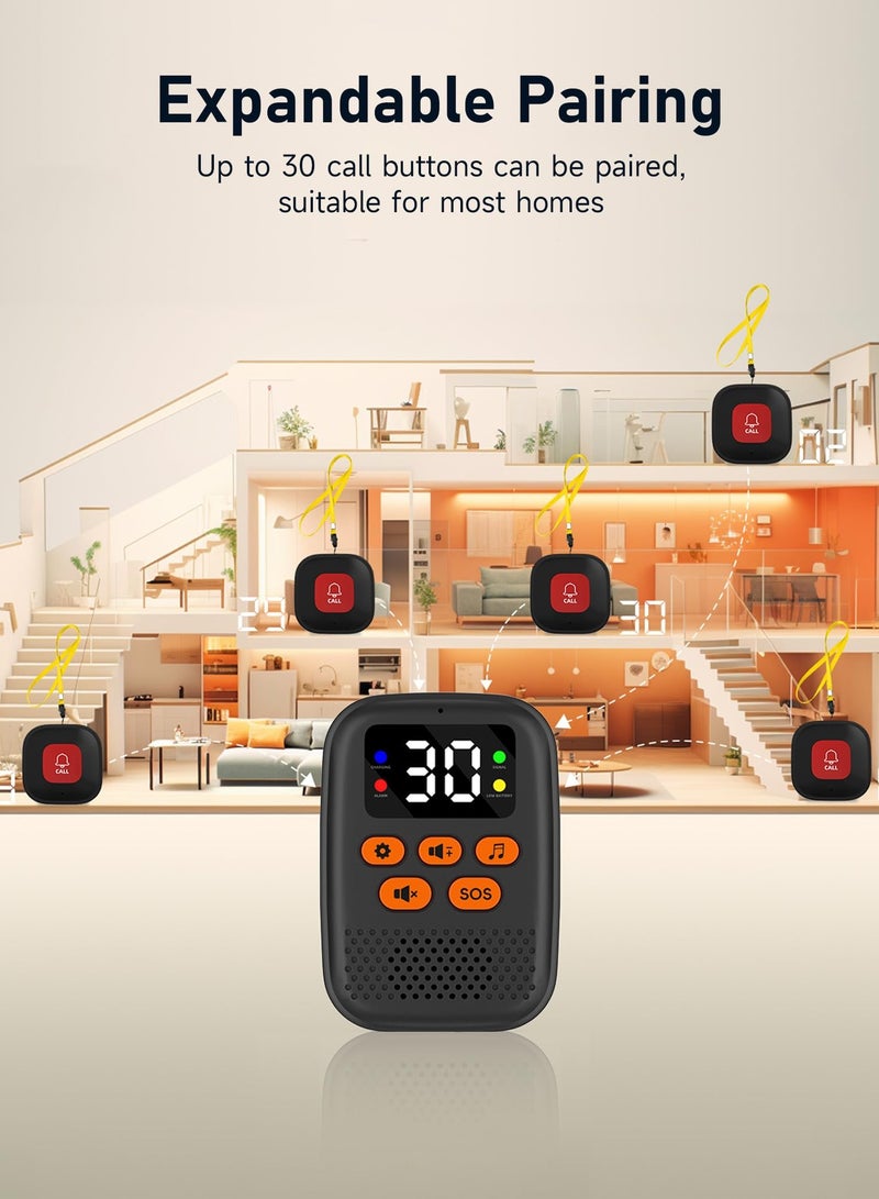 XiuWoo Panic Button, Wireless Caregiver Call Button for Elderly at Home, Caregiver Pager for Elderly Monitoring with Vibration, LED Display, Mute, Alert Button for Seniors at Home - Image 4