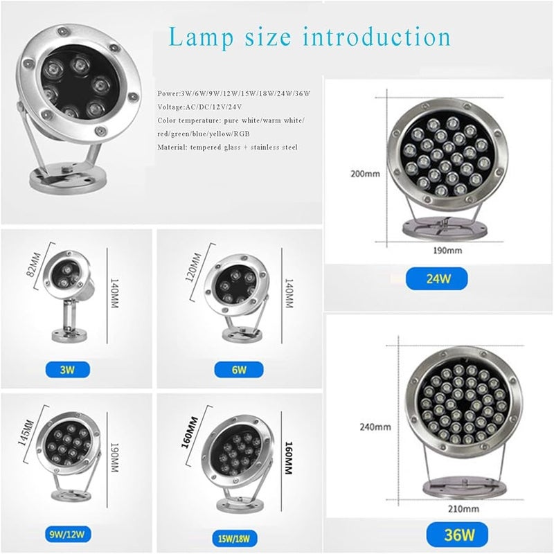 ضوء بركة LED أزرق 24 واط AC12V IP68 مقاوم للماء تحت الماء نافورة ضوء حوض السباحة - Image 4