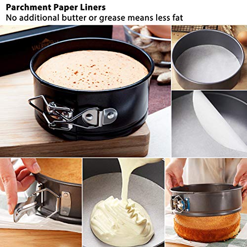 MASSUGAR Springform Pan 4 Pack 4-Inch Mini Cake Pan with 50 Pcs Parchment Paper Liners, Nonstick Leakproof Cheesecake Pan for Mini Cheesecakes Pizzas and Quiches - Image 4