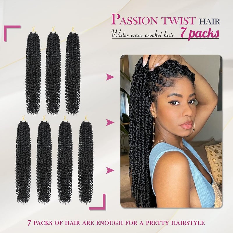 Dansama 7 Packs Passion Twist Hair Water Wave Braiding Hair for Butterfly Style Crochet Braids Bohemian Hair Extensions (22inch (Pack of 7), #1B) - Image 2