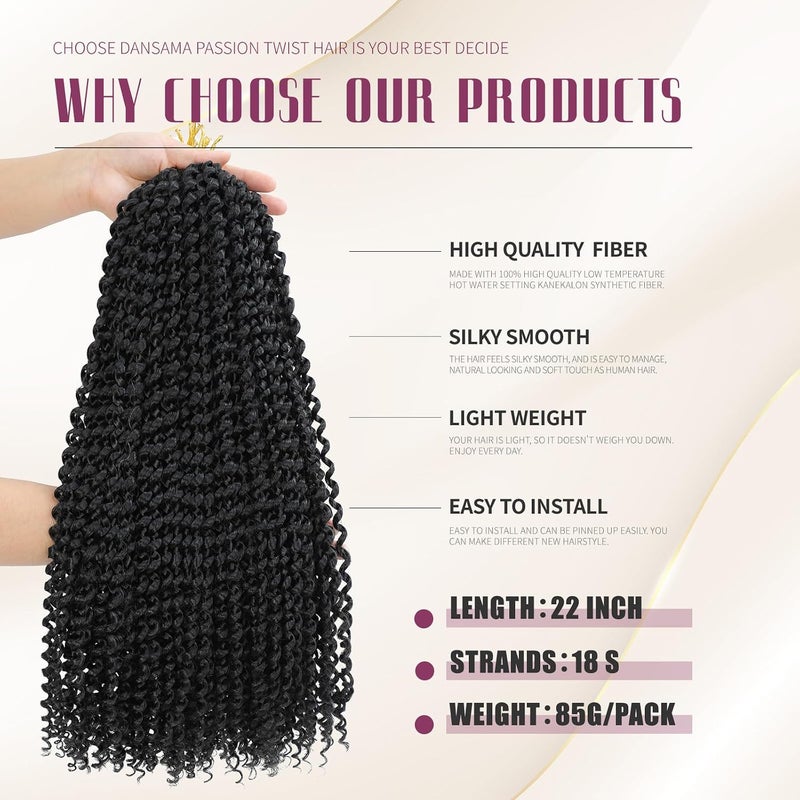 Dansama 7 Packs Passion Twist Hair Water Wave Braiding Hair for Butterfly Style Crochet Braids Bohemian Hair Extensions (22inch (Pack of 7), #1B) - Image 3