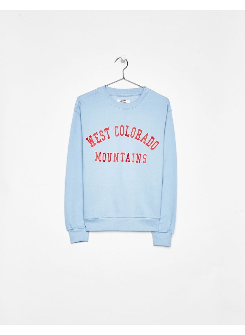 LOUD UNIVERSE Women’s Light Blue Sweatshirt – “West Colorado Mountains” Graphic Crewneck Pullover - Image 2