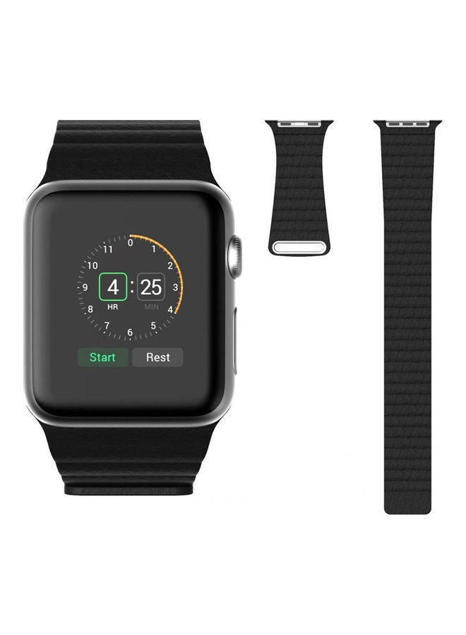 NIBEMINENT Leather Loop For Apple Smart Watch With Magnet Black  - Image 1