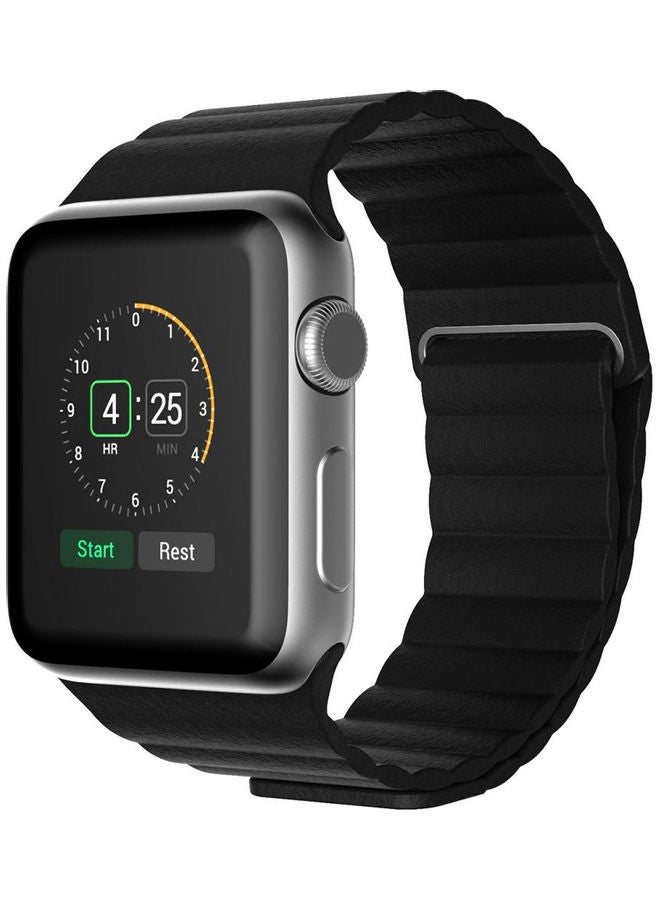 NIBEMINENT Leather Loop For Apple Smart Watch With Magnet Black  - Image 2
