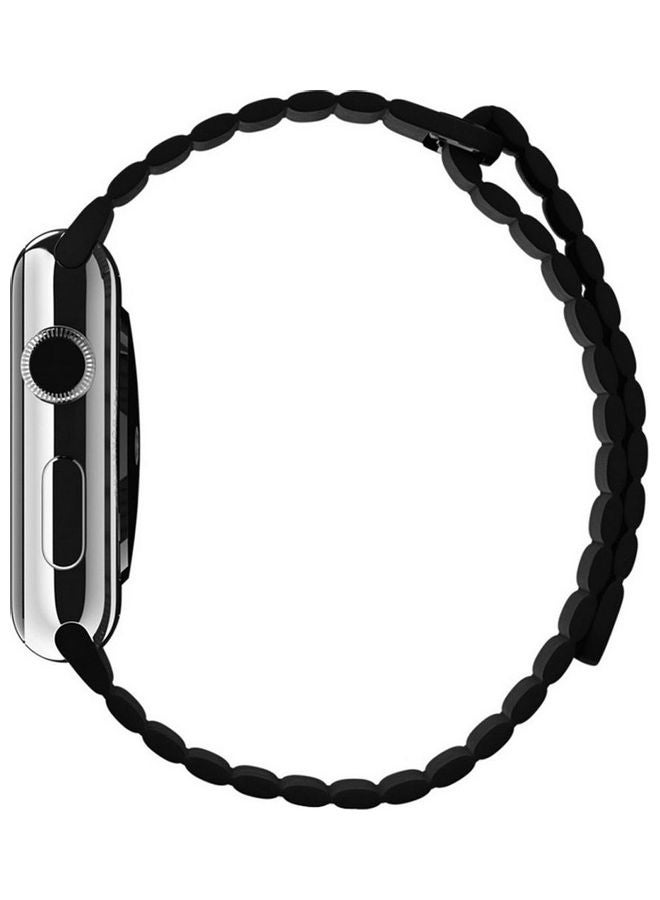 NIBEMINENT Leather Loop For Apple Smart Watch With Magnet Black  - Image 3