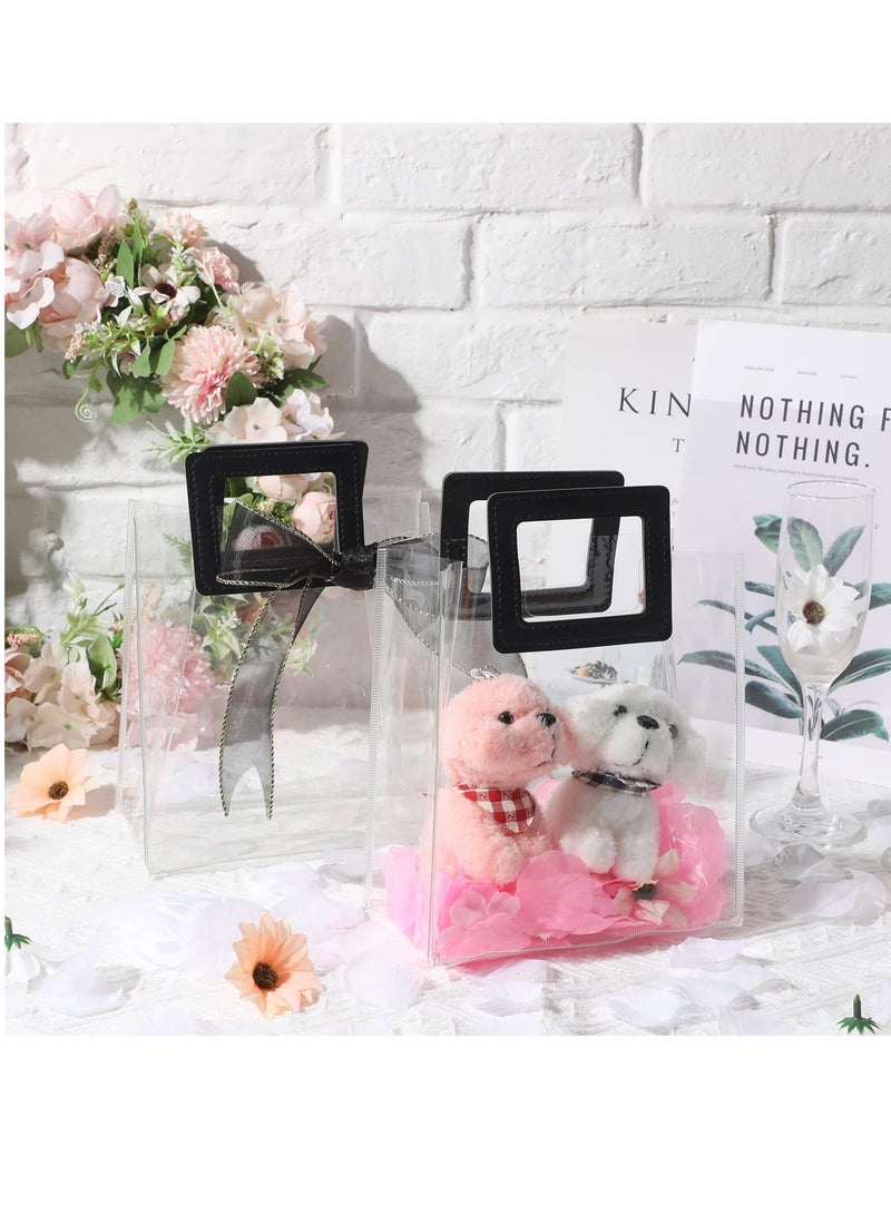 Clear Gift Bags with Handles - Reusable Heavy Duty PVC Gift Wrap Bags with Bow Ribbon for Bridal Party, Baby Shower, Wedding, Birthday, and Goody Bags - 10 Pack (7 x 4 x 8 Inch) - Image 2