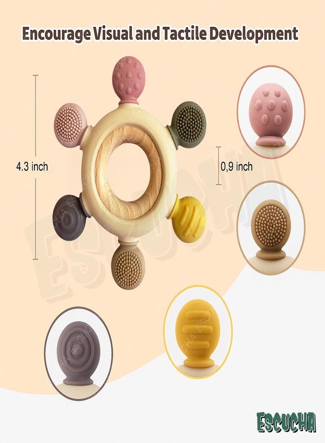Escucha Silicone & Wood Teether for 3 + Months - BPA-Free Soft Chew Toy with Natural Wooden Ring - Lightweight, Easy-Hold Soothing Teether for Babies - Image 5
