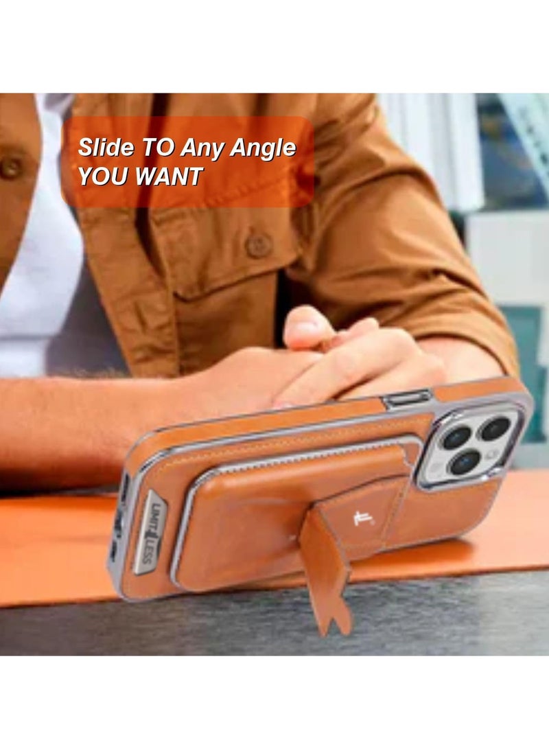 ليمتليس حافظة جلدية لهاتف آيفون 15 برو، غطاء حماية كامل الجسم ناعم الملمس، حافظة ممتازة مضادة للصدمات مع حامل بطاقة قابل للإزالة، متوافقة مع الشحن اللاسلكي بدون متاعب (بني) - Image 5