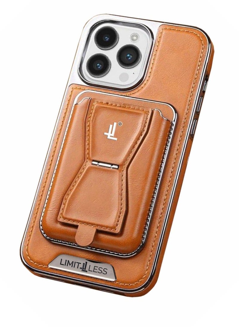 ليمتليس حافظة جلدية لهاتف آيفون 15 برو، غطاء حماية كامل الجسم ناعم الملمس، حافظة ممتازة مضادة للصدمات مع حامل بطاقة قابل للإزالة، متوافقة مع الشحن اللاسلكي بدون متاعب (بني) - Image 1