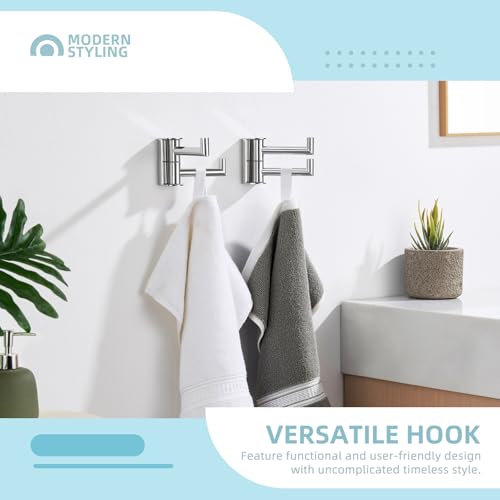 Angle Simple Swivel Hook for Towel Polished Chrome 2 Pack 304 Stainless Steel Bathroom Towel Double Hook for Wall - Image 3