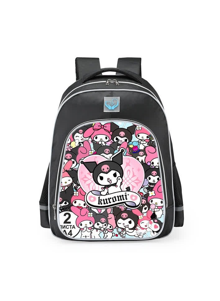 Generic - Primary school girls' schoolbag 1-3-6 years old backpack shoulder pad lightweight pink warning strip backpack,B-20-Reflex-Medium-Ku-Black - Image 1