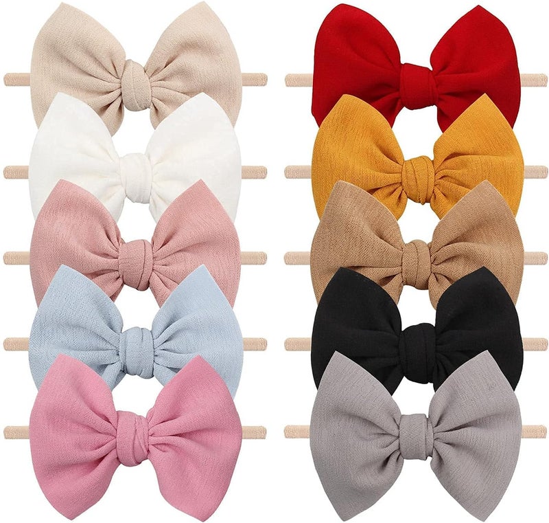YanJie Baby Girls Nylon Headbands Newborn Bows Handmade Hair Bows Hairbands Hair Accessories for Newborn Infant Toddlers Kids(4.5 bow 10 pcs) - Image 1