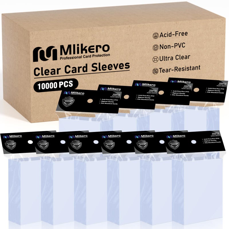 Mlikero 10000 Count Card Sleeves, Clear Soft Trading Card Sleeves, Polypropylene (PP), Fit for MTG, TCG, Baseball, Football, Game Cards - Image 1