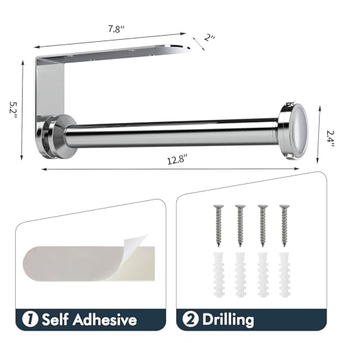 theaoo Paper Towel Holder Under Cabinet, One-Handed Tear Wall Mount Paper Towel Holder Dispenser with Damping Function for Kitchen Organization, Stainless Steel, Self-Adhesive or Drill mounting,Silver - Image 5