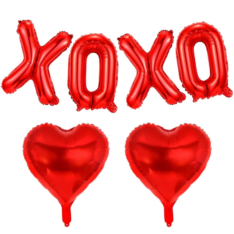BBPOOL 6pcs XOXO Red Heart Balloons,16in XOXO Letters Red Heart Valentine's Foil Balloon for Valentine's Day Party Wedding Party Decorations - Image 1