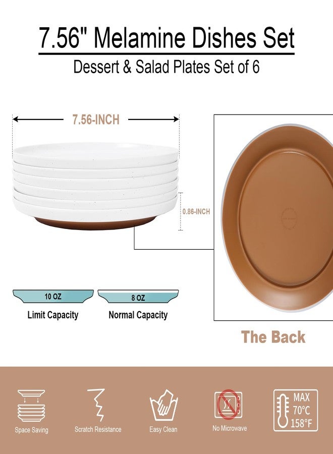 Webbylee Melamine Dessert Plates Set of 6-7.56" Serving Durable Dishes Perfect for Kitchen Outdoor Use,Durable Small Plates for Salad-White & Brown - Image 2