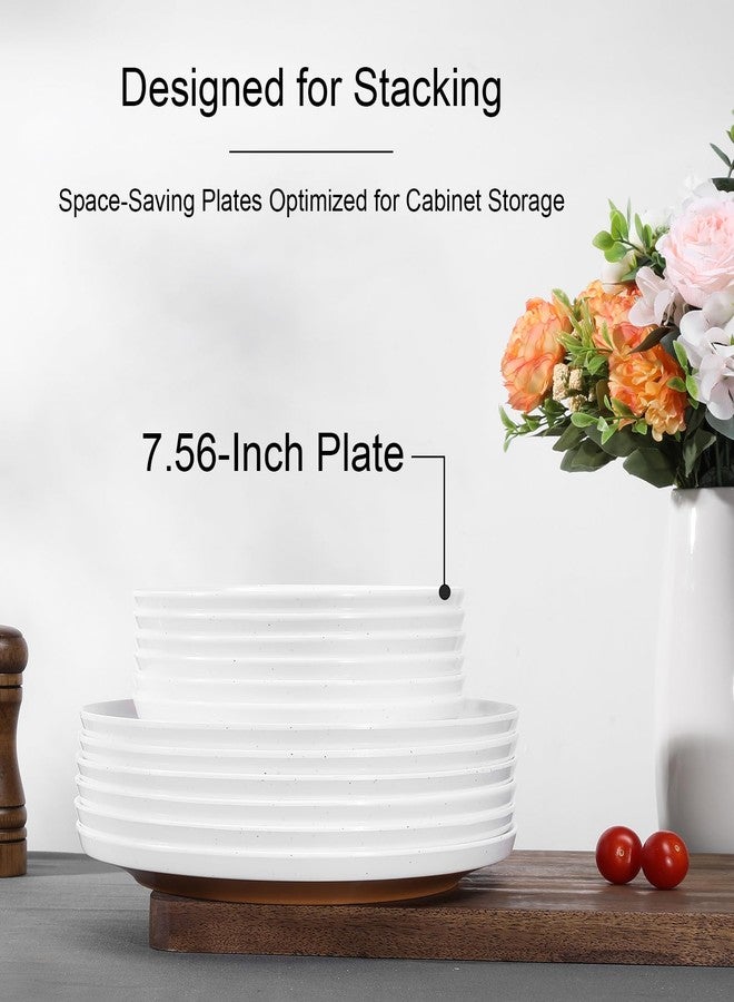 Webbylee Melamine Dessert Plates Set of 6-7.56" Serving Durable Dishes Perfect for Kitchen Outdoor Use,Durable Small Plates for Salad-White & Brown - Image 4