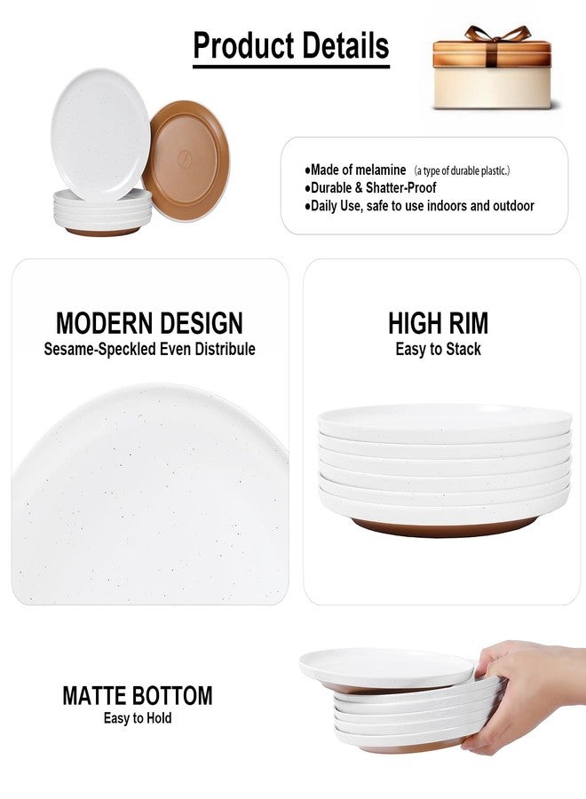 Webbylee Melamine Dessert Plates Set of 6-7.56" Serving Durable Dishes Perfect for Kitchen Outdoor Use,Durable Small Plates for Salad-White & Brown - Image 3