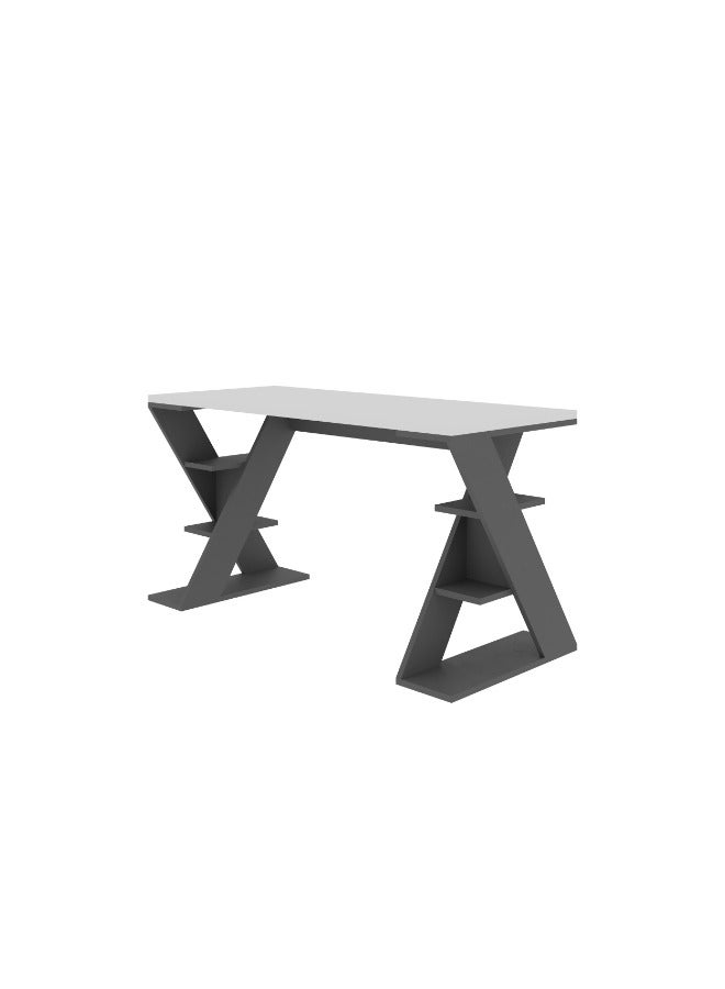 Mourah Home Papillon Working Table With Storage - White/Dark Grey  - 2 Years Warranty - Image 2