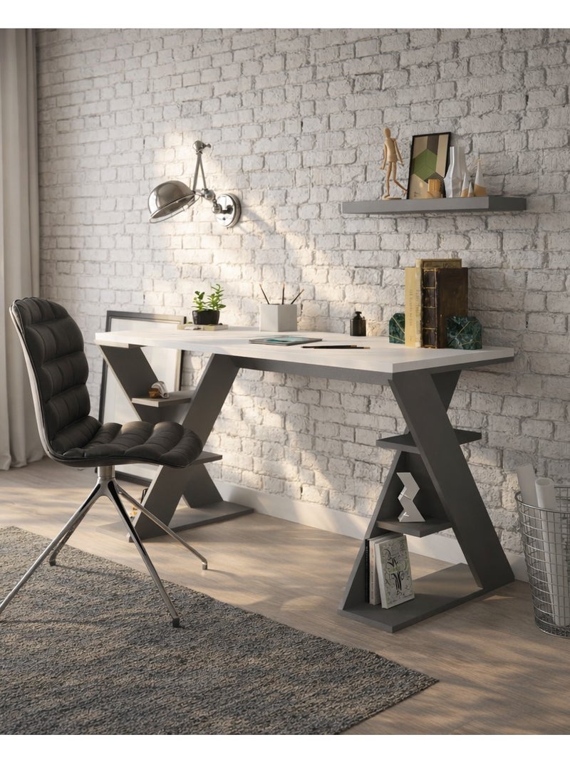 Mourah Home Papillon Working Table With Storage - White/Dark Grey  - 2 Years Warranty - Image 1