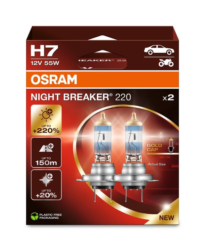 OSRAM NIGHT BREAKER 220, H7, 220% more brightness, halogen headlight lamp, 64210NB220-2HB, Folding Box (2 lamps), white - Image 1