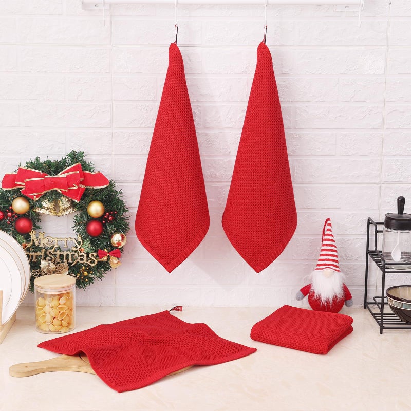 Kitinjoy 100% Cotton Kitchen Dish Cloths  6 Pack Waffle Weave Ultra Soft Absorbent Dish Towels for Drying Dishes Quick Drying Kitchen Towels Dish Rags  12 X 12 Inches  Red - Image 2